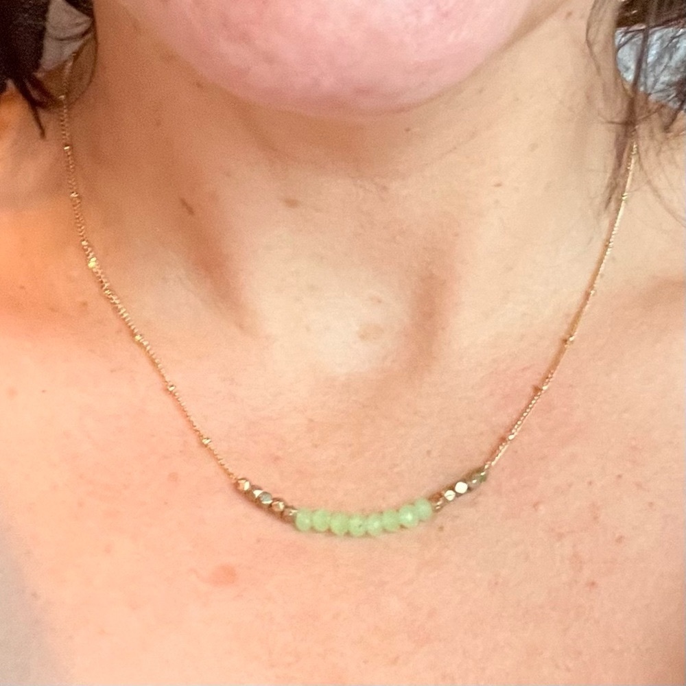 Green Bar Beaded Necklace Gold Chain